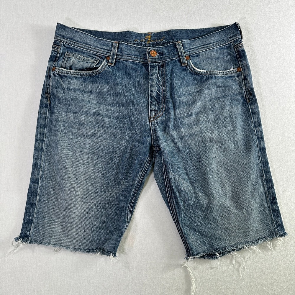 7 For All Mankind Jeans Womens 34 Blue Flynt Med Wash Denim Shorts Made in USA